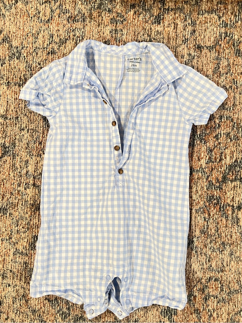 Baby Blue Gingham Short-Sleeve Romper